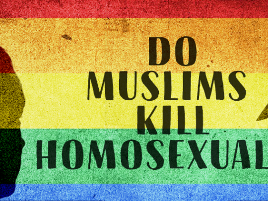 rainbow background with text: Do Muslims kill homosexuals?