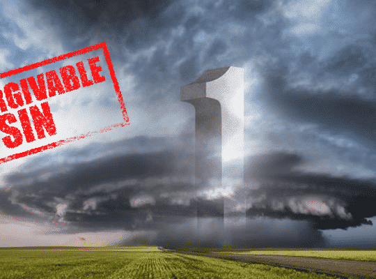 The unforgivable sine text with a tornado around the number 1